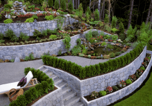 Retaining Walls with pathways made from paving stones